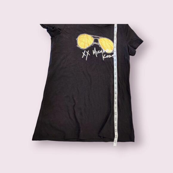 Michael Kors Logo Aviator Glasses T-Shirt Women's Medium Fitted Black‎ Gold - Picture 4 of 5